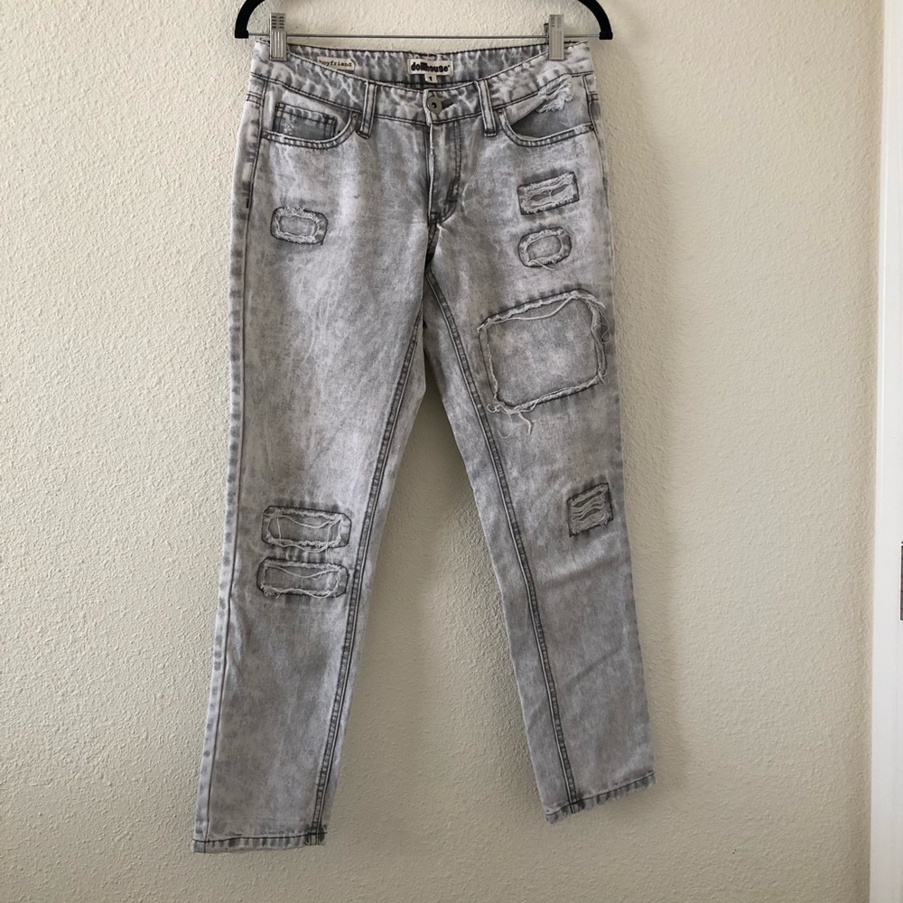 Dollhouse gray distressed acid wash lowrise boyfriend jeans size 1
